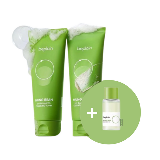 beplain Greenful pH-Balanced Cleanser 80ml 2pack  + beplain Mung Bean Cleanser 20ml - 3pc Set