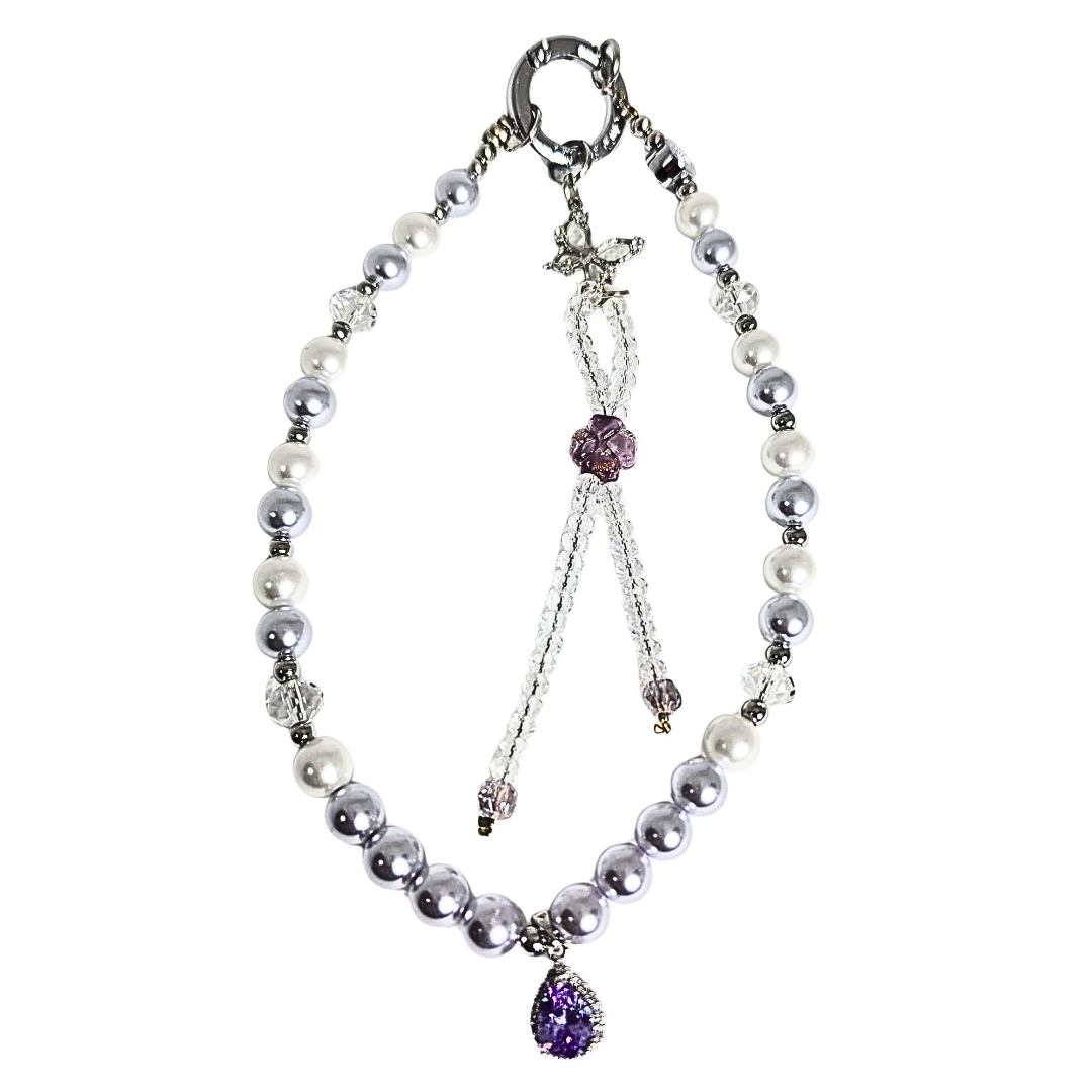 Memumi Pearl & Light Purple 2-Piece Phone Lanyard Set – Crossbody & Wristlet Strap
