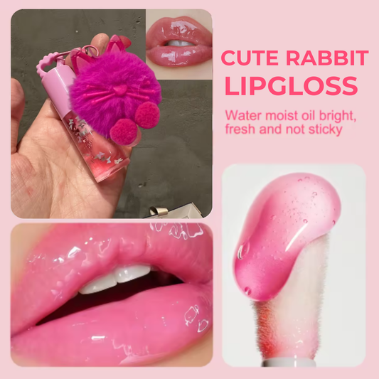 Cute Rabbit Magic Colour-Changing Lip Gloss Gel with Detachable Keychain - Fuschia Pink