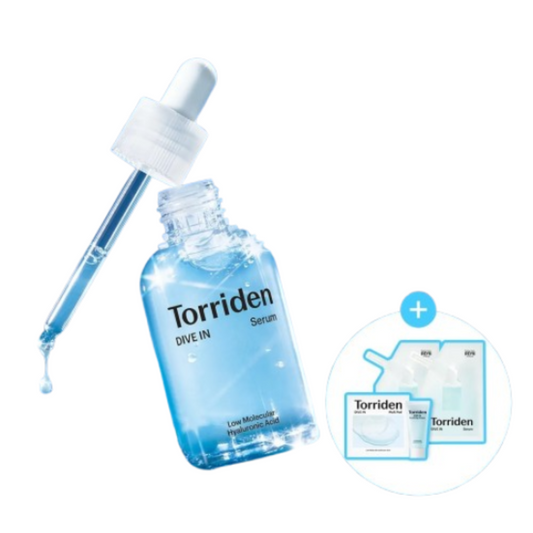 Torriden Dive In Serum 50ml, 2 x 50ml refill sachels, Dive In Cream 20ml, Dive In Pad 10 Sheets Set
