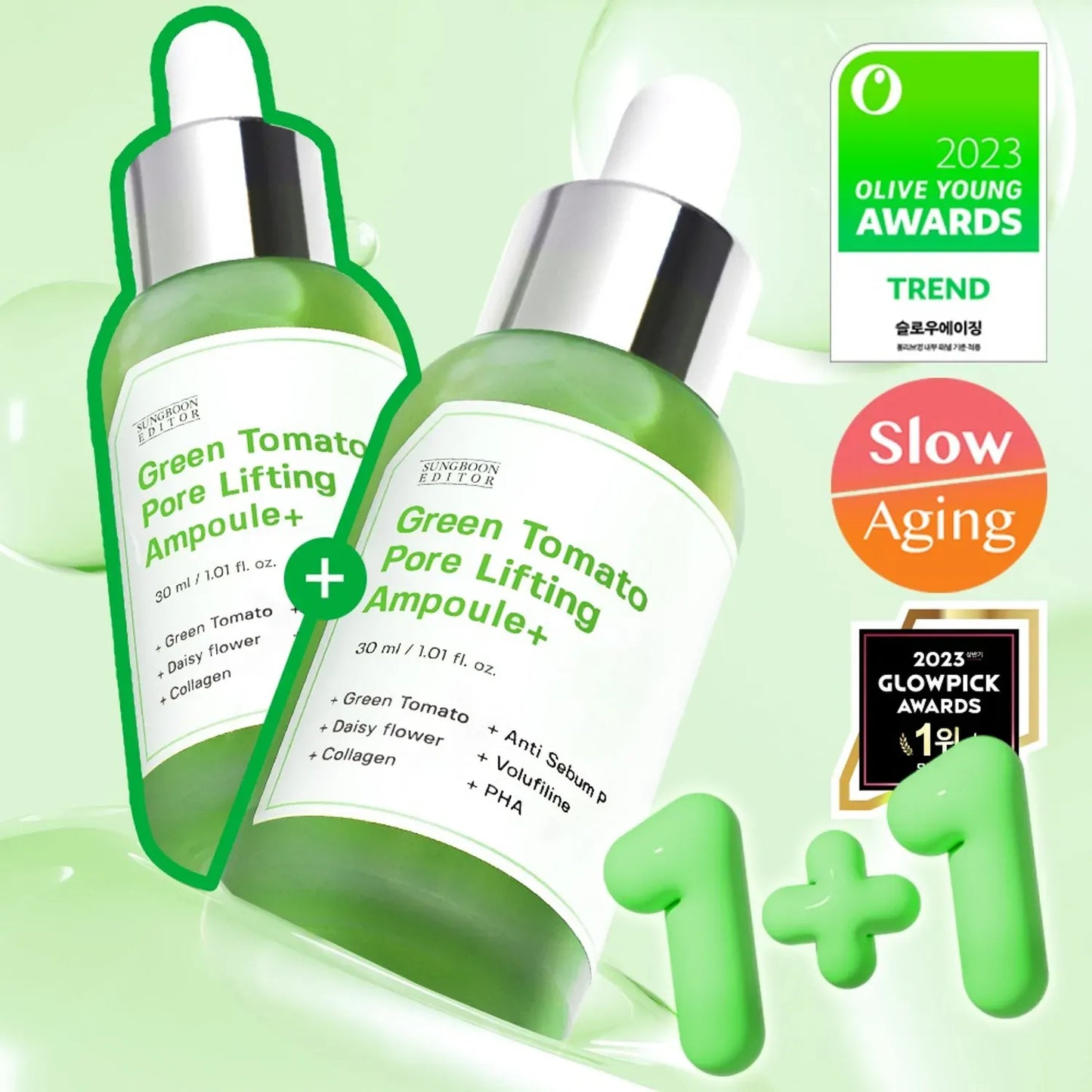 Sungboon Editor Green Tomato Pore Lifting Ampoule+ 60ml (2 x 30ml bottles)
