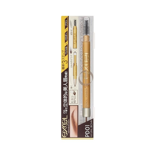 EXCEL 3-in-1 Powder & Pencil Eyebrow PD01 Natural Brown 10g