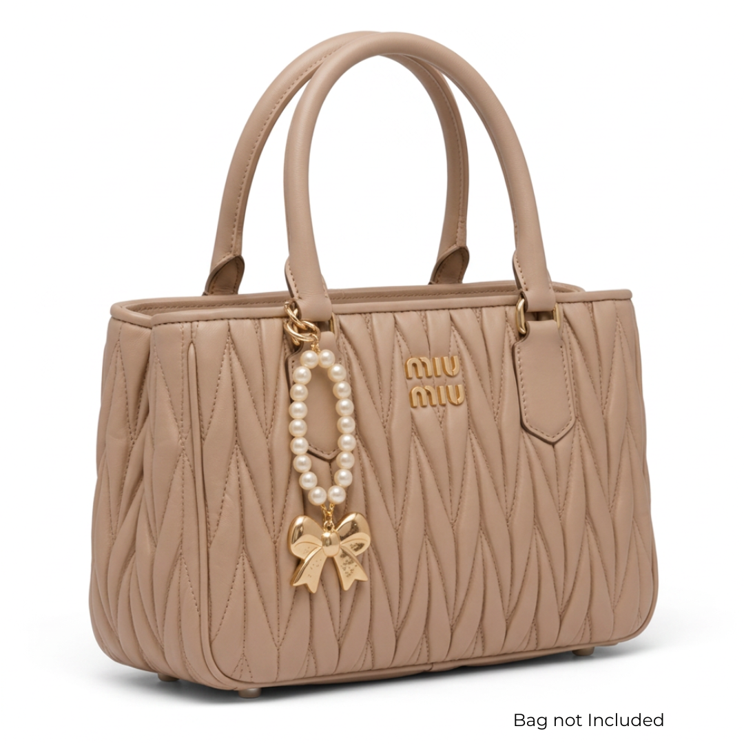 Pearl Bow Charm Phone & Bag Accessory - Off White/Light Gold