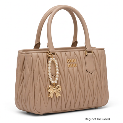Pearl Bow Charm Phone & Bag Accessory - Off White/Light Gold