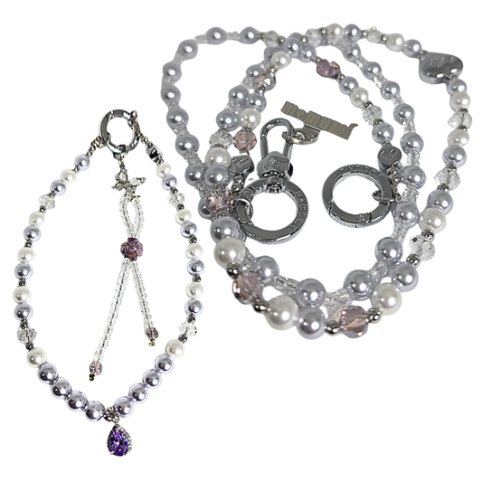 Memumi Pearl & Light Purple 2-Piece Phone Lanyard Set – Crossbody & Wristlet Strap