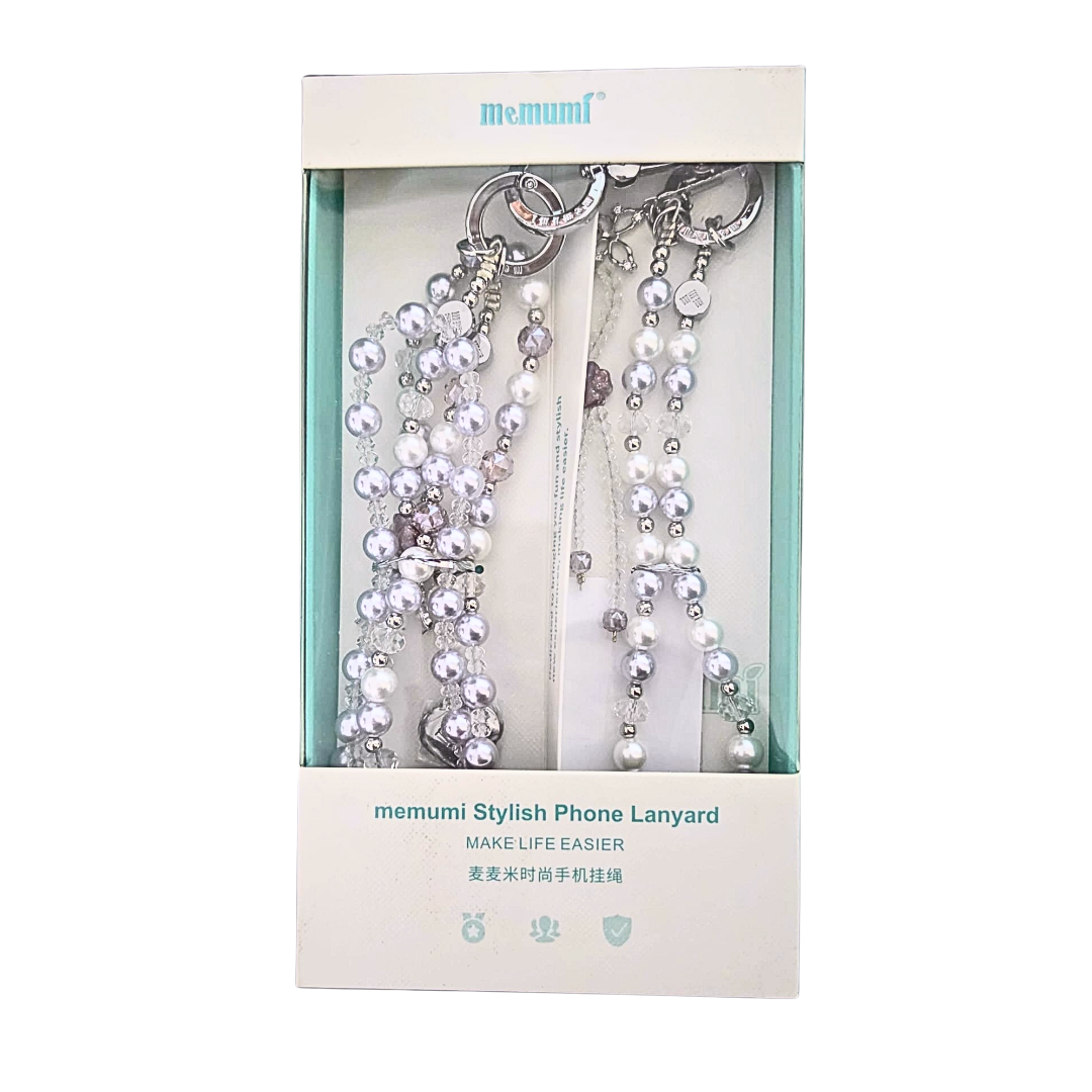 Memumi Pearl & Crystal 2-Piece Phone Lanyard Set – Crossbody & Wristlet Strap