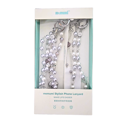 Memumi Pearl & Crystal 2-Piece Phone Lanyard Set – Crossbody & Wristlet Strap