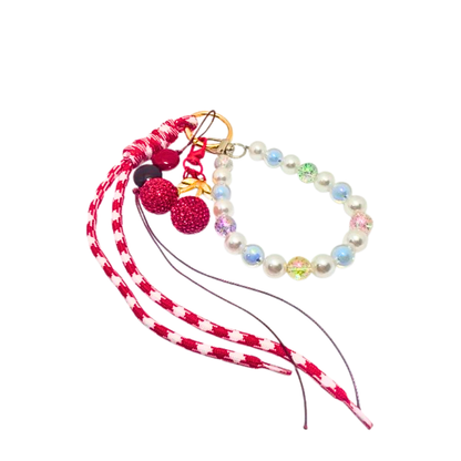 Cherry Pearl Beaded Bag Charm – Elegant Handbag Accessory