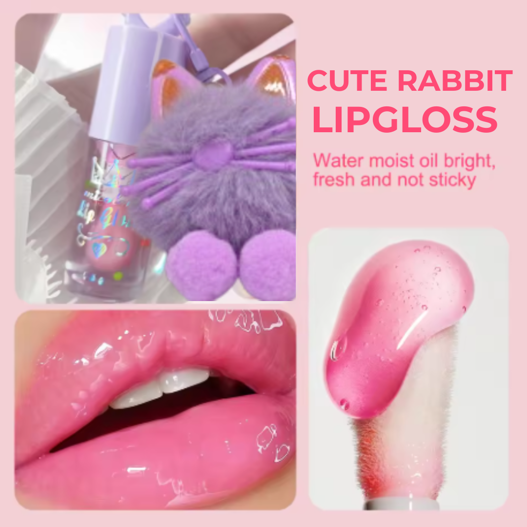 Cute Rabbit Magic Colour-Changing Lip Gloss Gel with Detachable Keychain - Purple