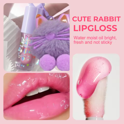 Cute Rabbit Magic Colour-Changing Lip Gloss Gel with Detachable Keychain - Purple