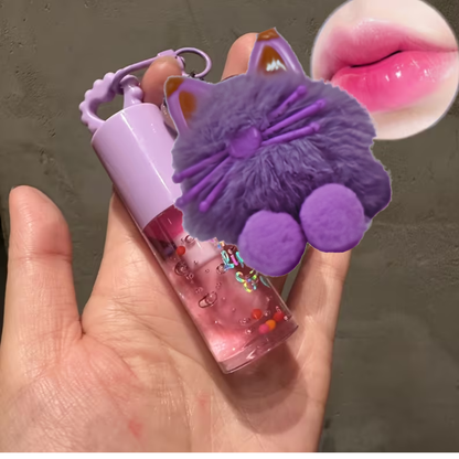 Cute Rabbit Magic Colour-Changing Lip Gloss Gel with Detachable Keychain - Purple