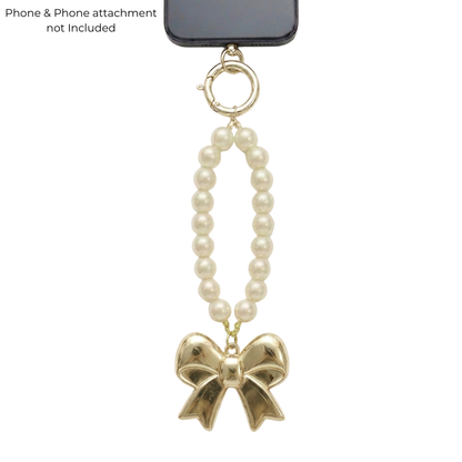 Pearl Bow Charm Phone & Bag Accessory - Off White/Light Gold