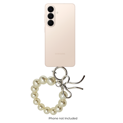 Handmade Pearl & Silver Bow Handmade Phone Charm Wristlet