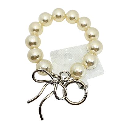 Handmade Pearl & Silver Bow Handmade Phone Charm Wristlet