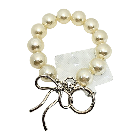 Handmade Pearl & Silver Bow Phone Charm Wristlet