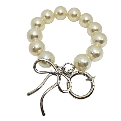Handmade Pearl & Silver Bow Handmade Phone Charm Wristlet