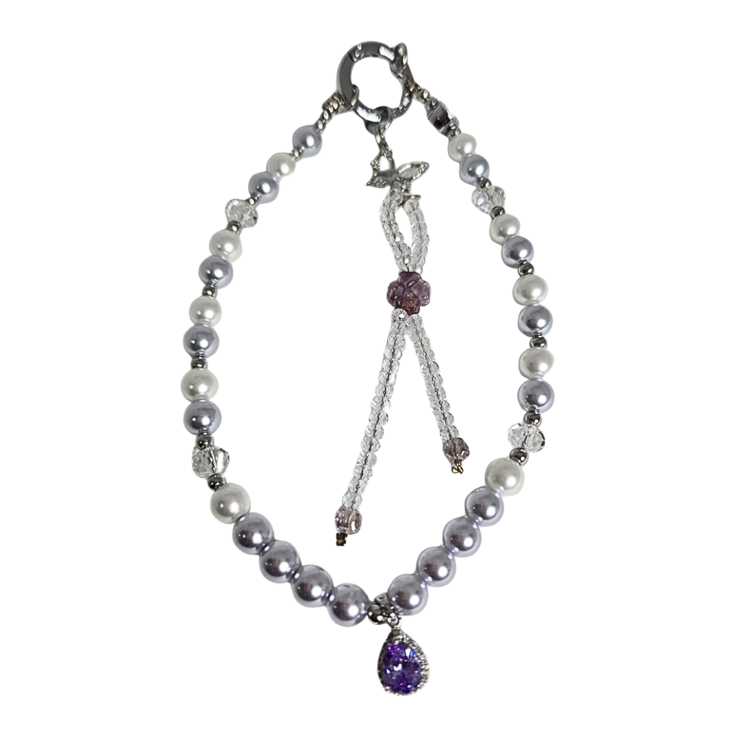 Memumi Pearl & Light Purple 2-Piece Phone Lanyard Set – Crossbody & Wristlet Strap