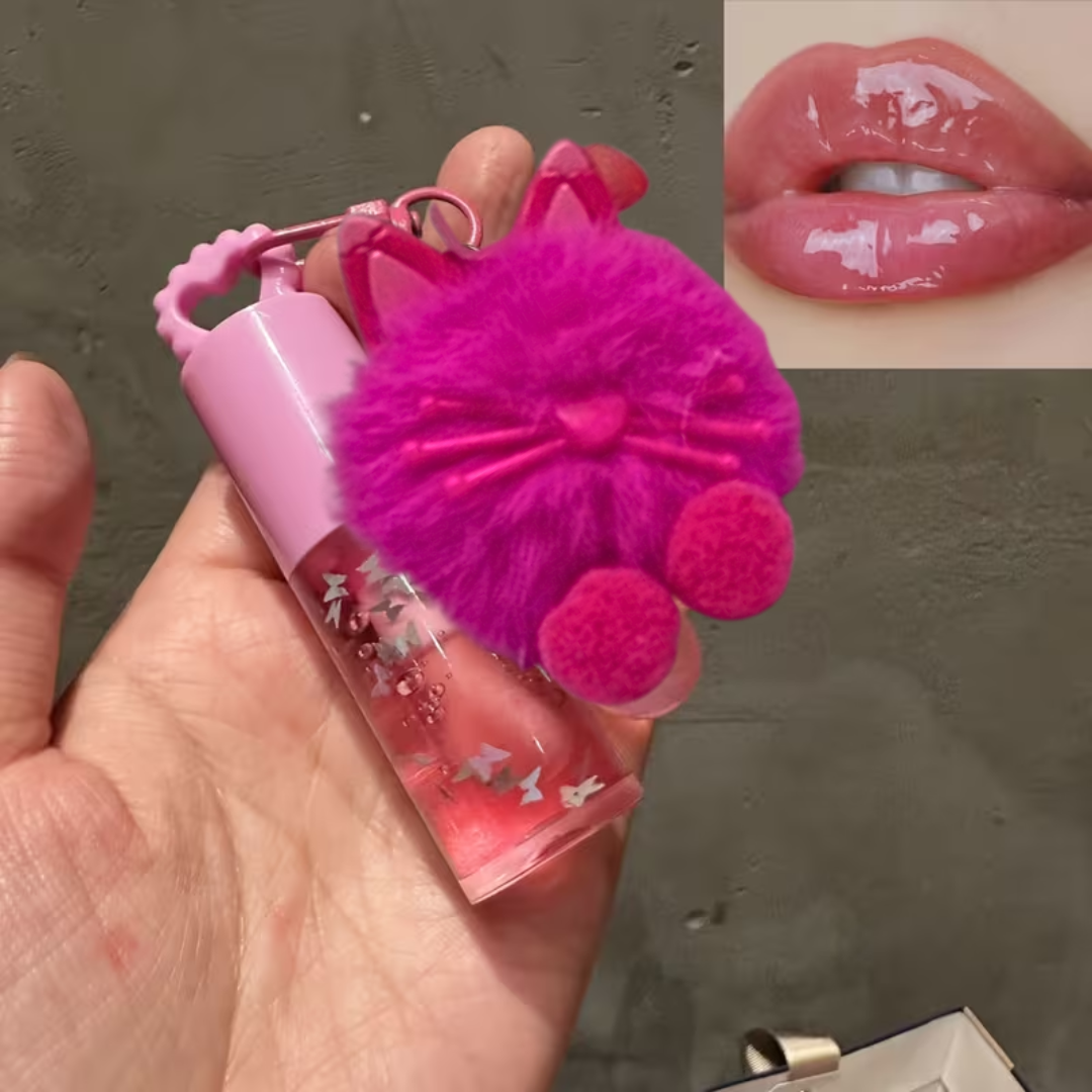 Cute Rabbit Magic Colour-Changing Lip Gloss Gel with Detachable Keychain - Fuschia Pink