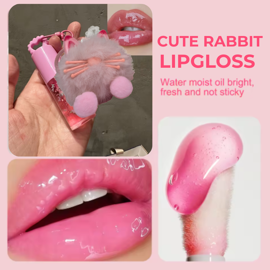 Cute Rabbit Magic Colour-Changing Lip Gloss Gel with Detachable Keychain - Baby Pink