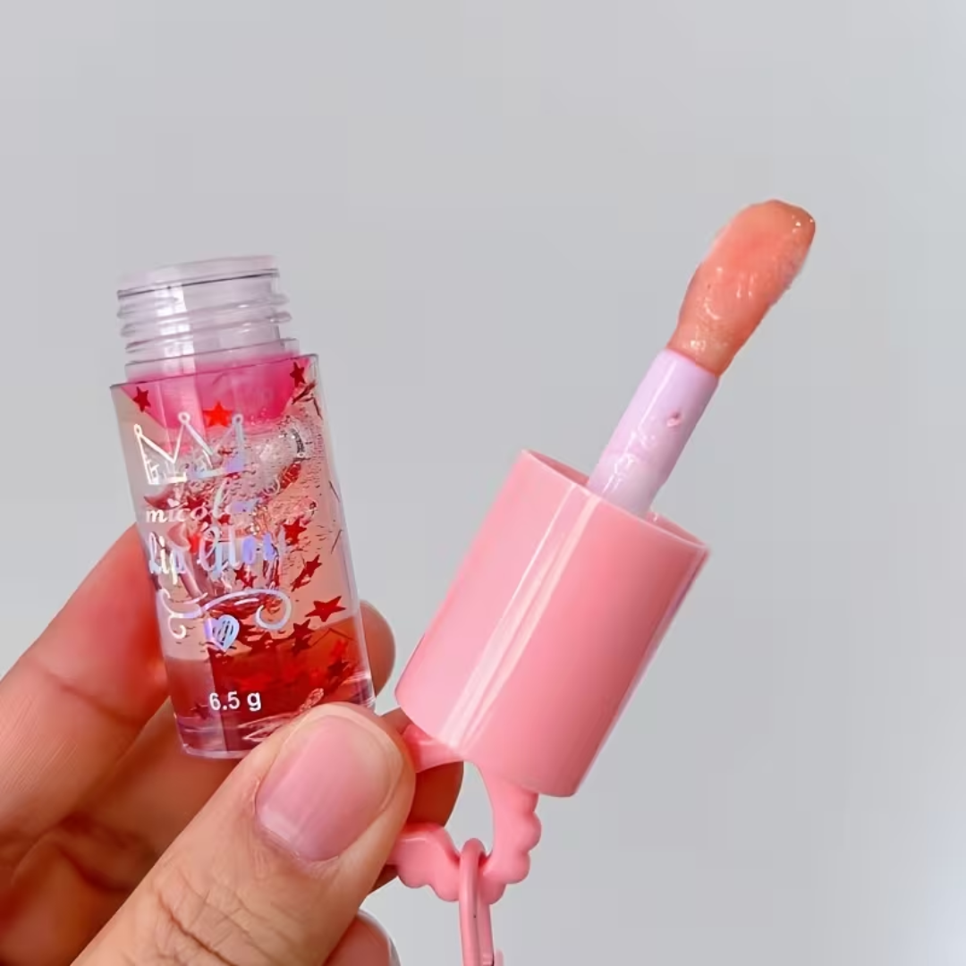 Cute Rabbit Magic Colour-Changing Lip Gloss Gel with Detachable Keychain - Baby Pink