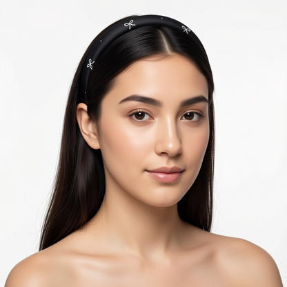 Korean Style Bows & Polka Dot Padded Headband – BLK/WHT