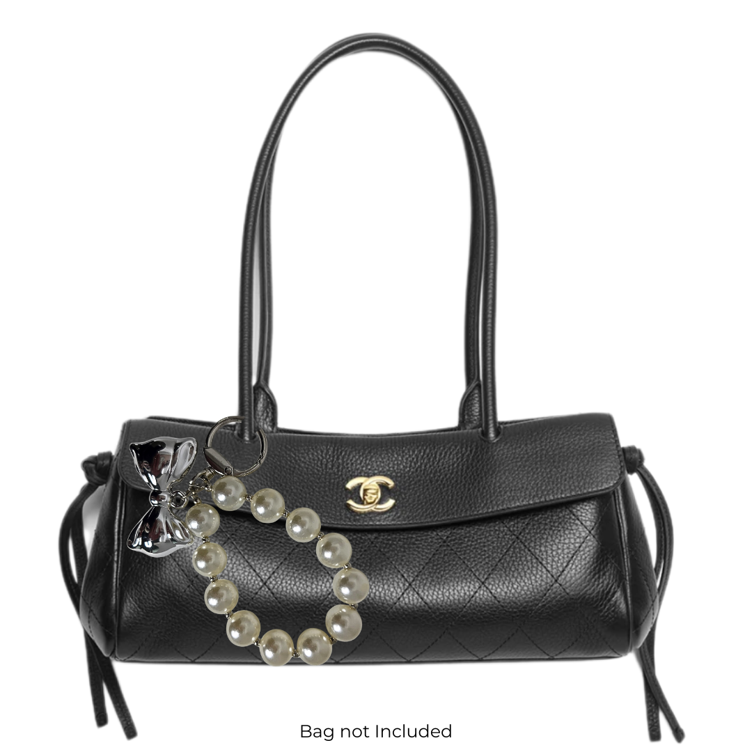 Pearl, Puffy Bow Charm Phone & Bag Accessory - Off White/Silver