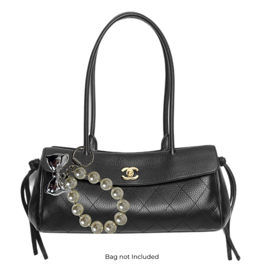 Pearl, Puffy Bow Charm Phone & Bag Accessory - Off White/Silver
