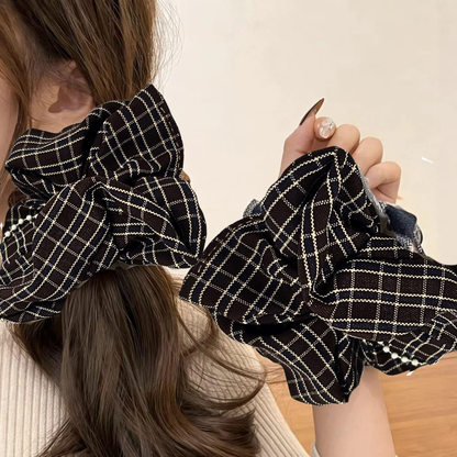 Korean Style Pearl Beaded Hair Scrunchie 3pcs - Brown Vintage Print
