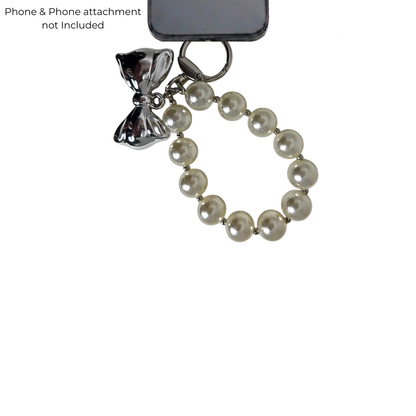 Pearl, Puffy Bow Charm Phone & Bag Accessory - Off White/Silver