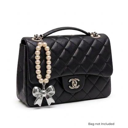 Pearl Bow Charm Phone & Bag Accessory - Off White/Silver